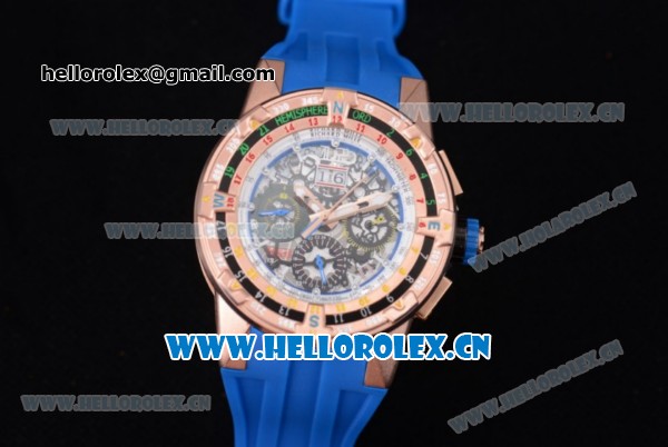 Richard Mille RM60-01 Asia Automatic Rose Gold Case with Skeleton Dial Blue Rubber Strap and Stick/Arabic Numeral Markers - Click Image to Close